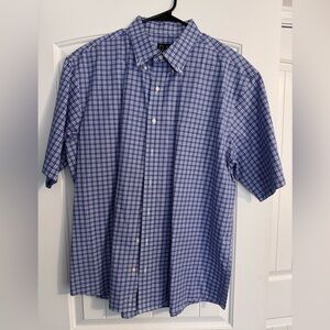 Jos. A. Bank Blue and White Checked Short-Sleeve Button-Down Shirt